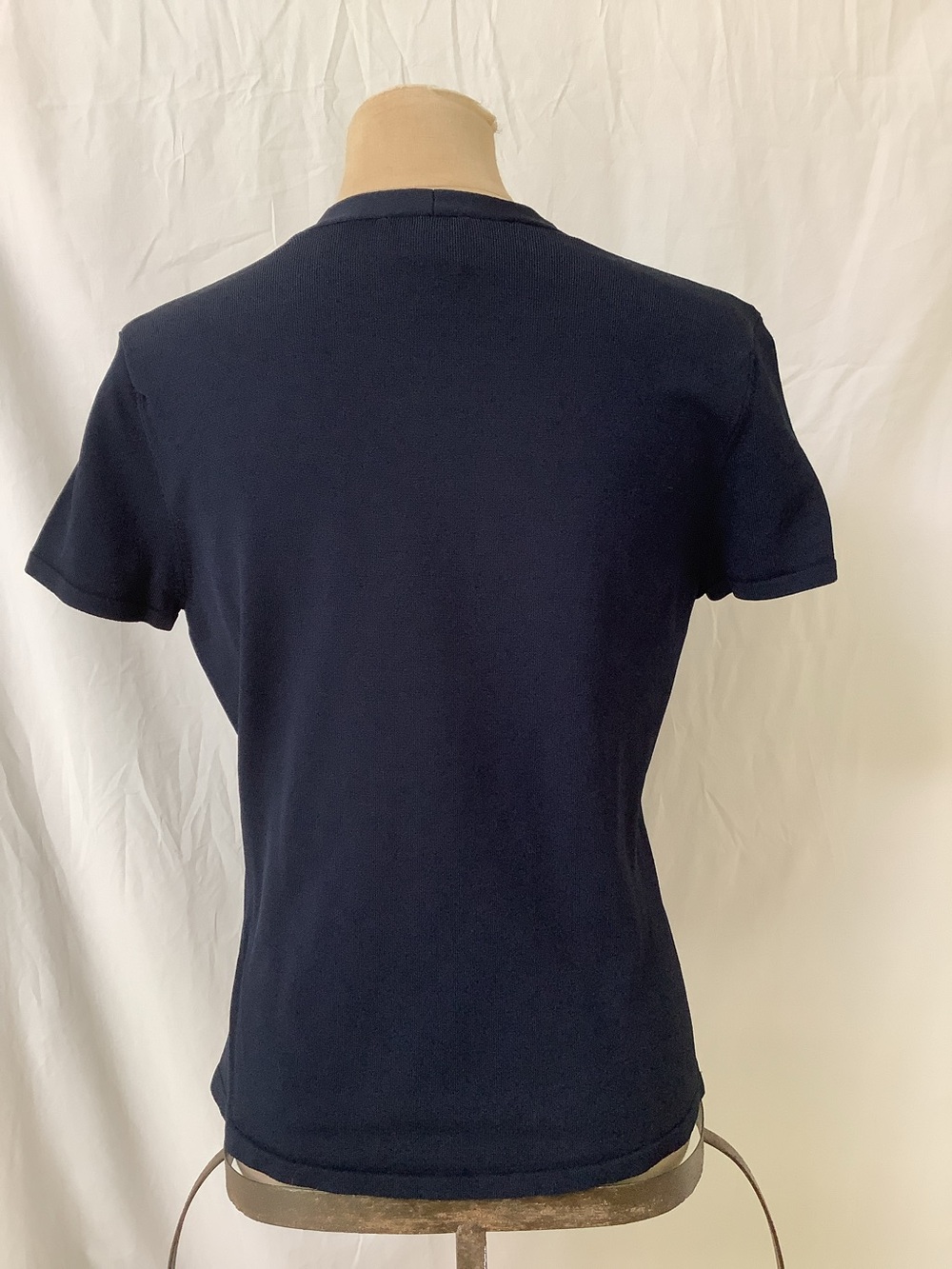 Talbots Stretch Sweater Top-Dark Blue-Scoop Neck-Short Sleeve-Rayon Nylon-M Reg - Picture 4 of 7